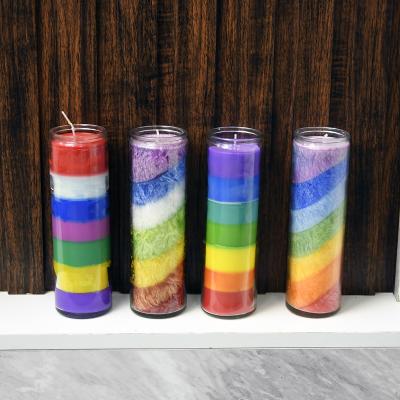 China Relighting Candle Colored 7 Day Religious Glass Jar Church Candles From China for sale