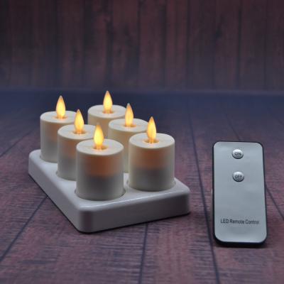 China Low Flame Dancing Ivory Rechargeable Flame 6 Movable Small Flickering Candle Led Tea Light Candle Flameless Set for sale