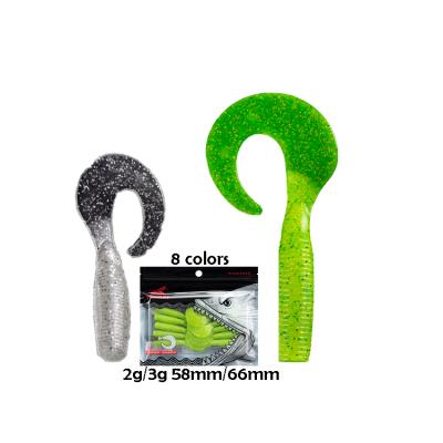 China 58mm/66mm Wholesale Multi Color Artificial Soft Lure Screw Loop Fishing Worm Capuchin for sale