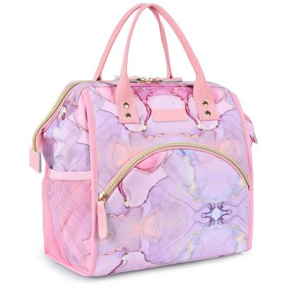 China Lokass 2022 Latest Design Custom Color Matching Logo Pattern Marble Pink Outdoor Wide Mouth Picnic Bag Fishing Lunch Fresh-keeping Bag for sale