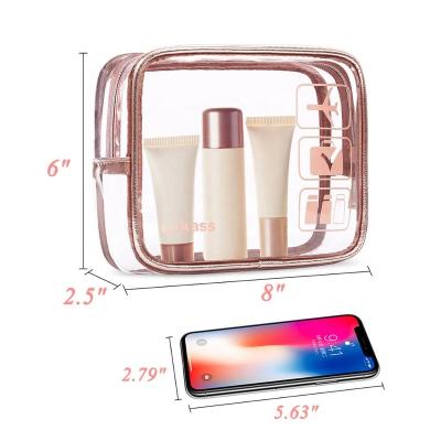 China See Lokass 3 in 1 Promotional Gift PVC Cosmetic Bag Set Clear See Waterproof Transparencies Make Up Cosmetic Bag for sale