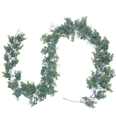 China Country Hot Selling Simulation Artificial Plastic Eucalyptus Leaves Vines Garland Dollar Greenery Garland Plants For Home Wedding Party for sale