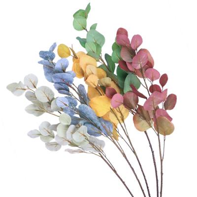 China 2022 Hot Sale Wholesale Artificial Single Stem 3D Transitional Printing PU Eucalyptus Leaves Silver Dollar To Wedding Home Decoration for sale