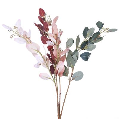 China France Transitional Simple Eucalyptus Plant Stems Artificial Silk Wholesale Customization Support Silver Dollar Apple Leaves For Vase for sale