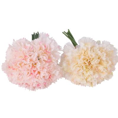 China 6 Heads Coastal Cheap Price Carnation Flower Mothers Day Flower Bouquet Colorful Silk Flower Wedding Gift Artificial Flower For Home Decoration for sale