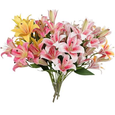 China 12 Heads 3D Real Touch Lily Flower Transitional High Quality Flower For Home Wedding Decoration Latex Lily Flower Bouquet Artificial Flowers for sale