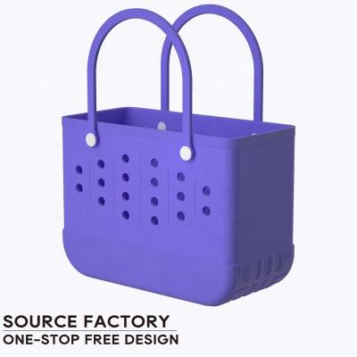 China Fashion New Colorful Customization Candy Beach Solid Silicone Bag Women EVA Handbag Waterproof Rope Storage For Bogg Bags for sale