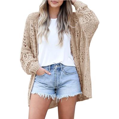 China 2021 fall and winter Amazon Anti-wrinkle new fashion ladies coat hollow mohair solid color cardigan sweater long sleeve knitting women for sale