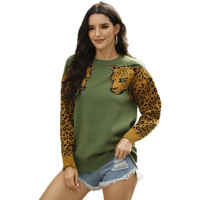 China 2021 new fashion women's self-cultivation leopard two knitted sweater anti-wrinkle decoration round neck wild long-sleeved women's knitted sweater for sale