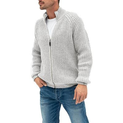 China Anti-wrinkle Autumn Winter New Men Plain Colors Stylish Casual Long Sleeve Outwear Men's Collar Zipper Half High Knitted Sweater Cardigan for sale