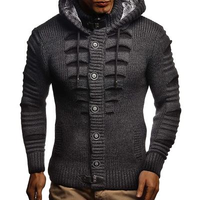 China Amazon Winter Fashion Hot Selling Anti Shrink Casual Men Coat Hooded Knit Cardigan With Pockets Long Sleeve Chunky Knitting Sweaters for sale