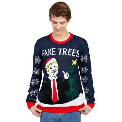 China New Factory Custom Anti-wrinkle Mens Christmas Holiday Sweater Pullover Santa Claus Pattern Round Neck 3Xl Plus Size Men Knit Sweaters for sale