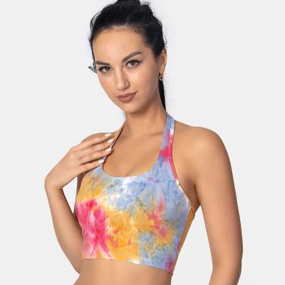 China 2022 Wholesale Women's Antibacterial Sexy Halter Sports Bra Fitness Tie Dye Tank Crop Top Antibacterial for sale