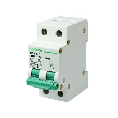 China Suntree Factory Supply Circuit Breakers 2 Pole MCB 230/400V AC Mini Mcb 230/400V AC Mini Circuit Breaker for sale