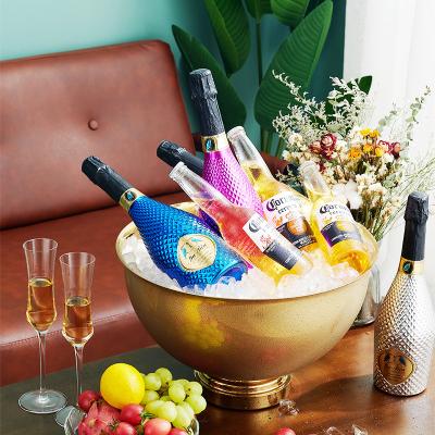 China Metal Stainless Steel Large Ice Basin Party Iced Champagne Beer Round Basin Ice Bucket for sale