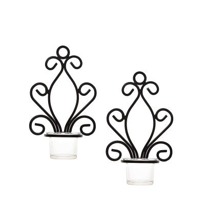 China Home Decoration Black Color Iron Wall Hanging Candle Holder Set for sale