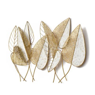 China Minimalist Wall Hanging Art Decoration Product Iron 3d Home Gold Metal Tree Leaf for sale