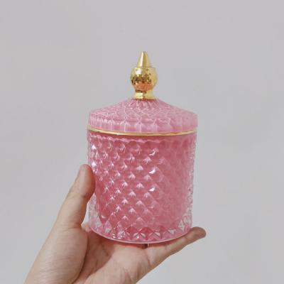 China Wonderful Small Bell Glass Crystal Color Candle Jar Odd Pastel Light Pink Hexagon Shape Weddings for sale