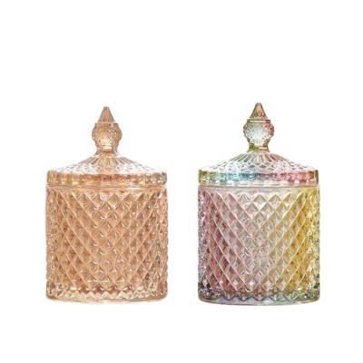 China Home Decoration Luxury Marble Holder Printing Glass Cover Amber Blue Yellow Candle Jar Bulk Empty for sale