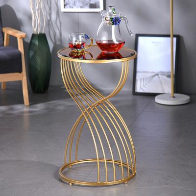 China Modern Minimalist Simplicity Modern Round Glass-Metal Gold Side Tea Table for sale