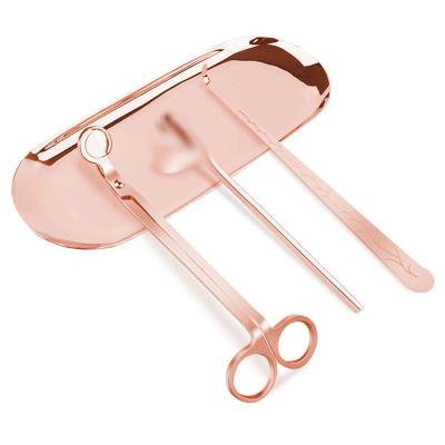 China ELECTRICIAN'S SCISSORS 3 in 1 Shiny Rose Gold Candle Snuffer Wick Trimmer Fragrance Candle Tool Kit for sale