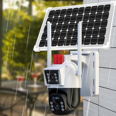 China Solar Panel Security Camera with Motion Detection 2 Lens Surveillance Camera Monitor for sale