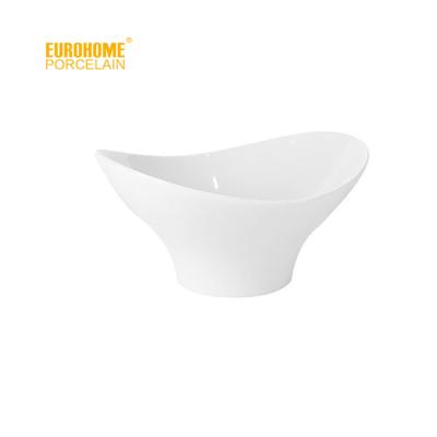 China Eurohome Sustainable White Porcelain Unique Oval Bowl For Restaurant for sale