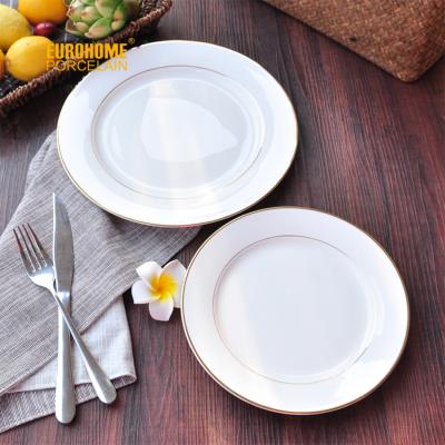 China Sustainable Wholesale Hotel Restaurant Wedding Banquet Dinner Plate With Silver Rim White for sale