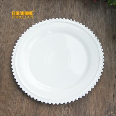 China SUSTAINABLE PRODUCT NEW ARRIVAL Wedding Hotel Restaurant Gold Silver Rim Beaded Porcelain Charger Dish for sale