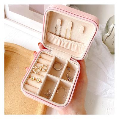 China Small Business travel YINGYUAN Women Girls Earrings Ear Stud Box Organizer Portable Jewelry Storage Case PU Leather Small Travel Jewelry Boxes for sale