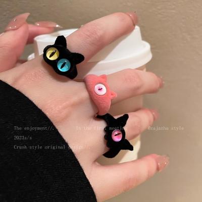 China High Quallity Big-eyed flocked acrylic new design style  finger ring ins style 2023 acrylic ring for sale