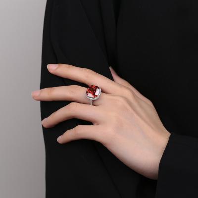 China High Quallity Adjustable red ruby flower ring chunky for couple bride sapphire sterling silver engagement rings princess cut for sale