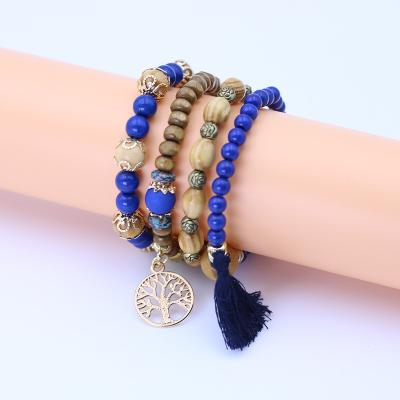 China CLASSIC Fashion Bohemian style multi-layer wood bead beaded bracelet daisy flower beaded bracelet buddha girl bracelets for sale