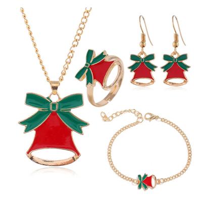 China Religious Bell Earrings Necklace Bracelet Ring 2024 christmas jewelry set gold plated fashion cartoons jewelry for sale