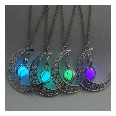 China Religious Moon shape Nightlight minimalist accessories pendant halloween light up necklace alloy halloween jewelry for sale