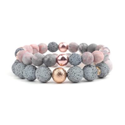 China TRENDY Natural Stone Beaded Card Bracelet For women Gift Lava Rock Stone Bracelet Diffuser Women Yoga Bracelet for sale