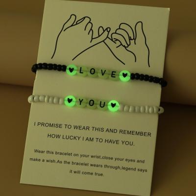 China TRENDY Modern Latest Custom-made Luminous Bracelet Set 2pcs Matching Bracelets Glow In The Dark Bracelet for sale