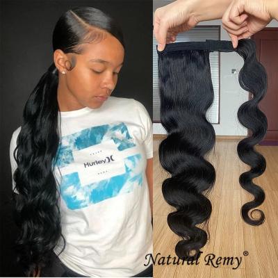 China 100% human hair straight natural color 100% indian body wave pony tail pony tail hair high quality natural remy hair natural remy for sale