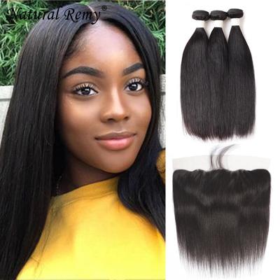 China Straight Natural Remy Virgin Raw Hair 3Bundles Straight With Frontal100% Body Wave Unprocessed Virgin Raw Human Hair Peruvian Hair Bundle for sale