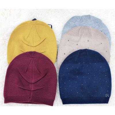 China Fashion Women Headwear Knitted Diamond Beanie Bling Hat for sale