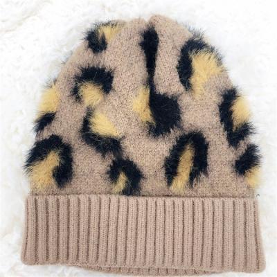 China Fashion Fashion Knit Hat Women Winter Warm Leopard Knitted Beanie Hats For Ladies for sale