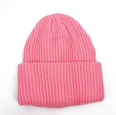 China JOINT Hot Pink Beanie Hats Girl Solid Colors Personalized Custom Loose Knit Beanie Hat for sale