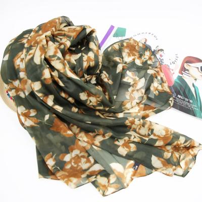 China Pure Silk Pop Chiffon Digital Printed Floral Long Long Scarf For Ladies for sale