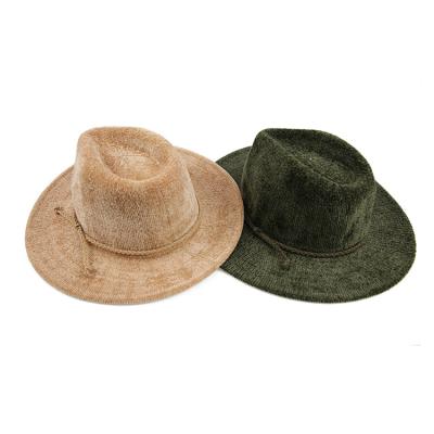 China 2020 Wholesale Custom Character Women Wide Brim Panama Chenille Felted Hat Hat With Faux Leather Trim for sale