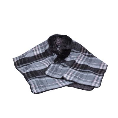 China Online Buying Acrylic Women's Faux Fur Plaid Poncho for sale