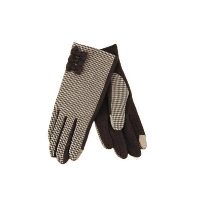 China Plain Women's Warm Houndstooth Full Finger Gloves With Bow for sale