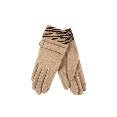 China Simple Touch Screen Ladies Skin Color Brown Winter Gloves With Zebra Fabric Cuff for sale