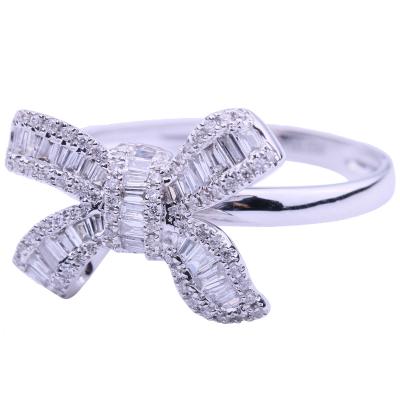 China New Design Romantic Bowknot Shape CZ Stone Ins Open Resizabale Gemstone Silver Open Rings Adjustable For Women for sale