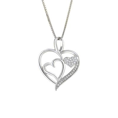 China Hot Selling Romantic Heart Necklace 925 Sterling Silver Sideways Love Heart Halo Pendant Jewelry For Women for sale