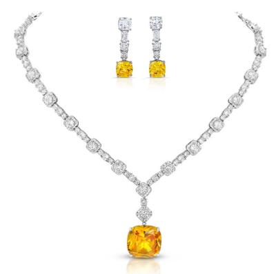 China High Quality Fashion New Design S925 Sterling Silver Yellow Cubic Zirconia Necklace and Earrings Set for Women for sale